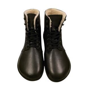 Be Lenka Barefoot Ankle Boots Women 6.5 Black Leather Wool Lined Lace-Up Outdoor